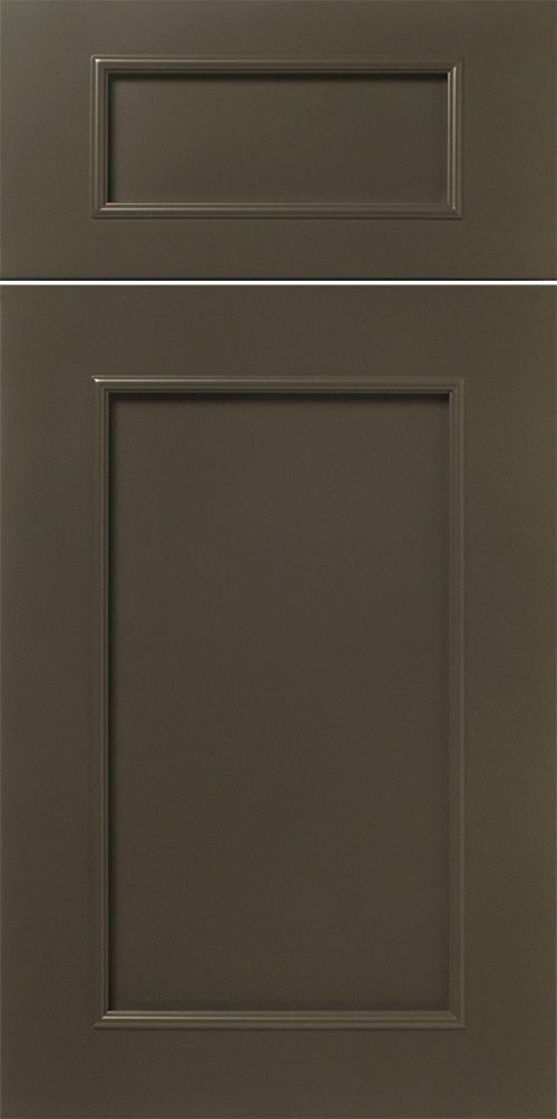 Two dark brown cabinet doors, one with a rectangular panel and the other with a larger, square panel.