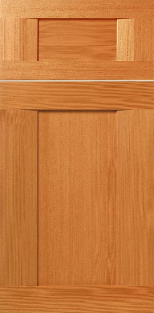 Wooden cabinet door with a light-brown finish and recessed panel.