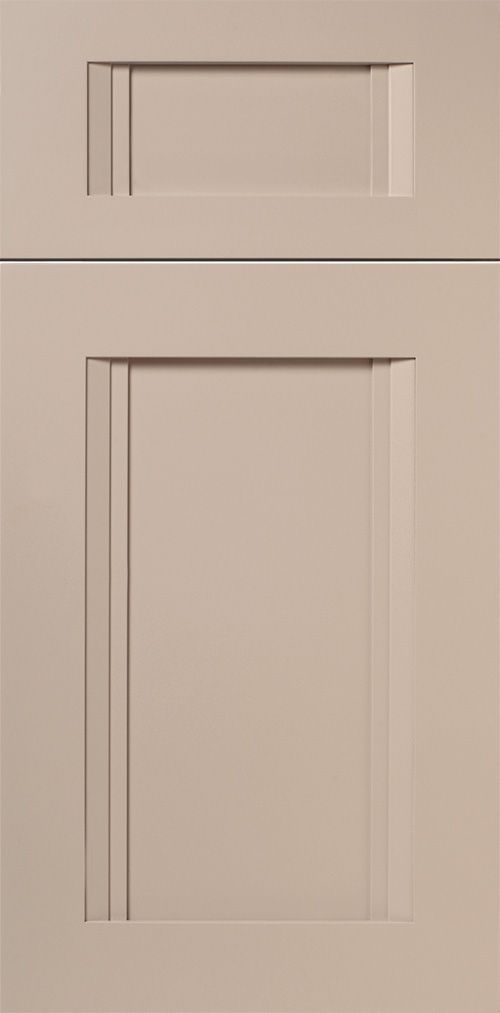 Beige cabinet doors with recessed rectangular panels.
