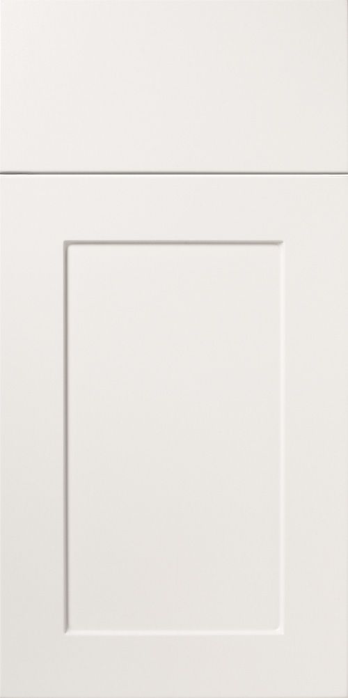 White cabinet door with a recessed center panel.