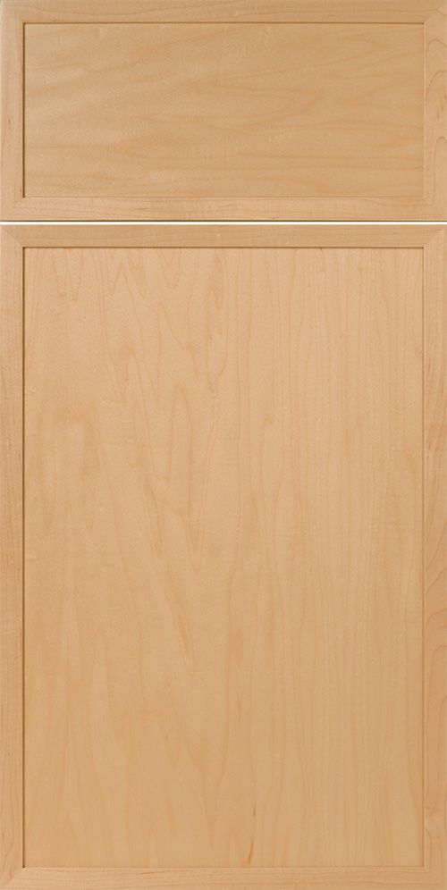 Light wood kitchen cabinet door with raised top panel and flat center.