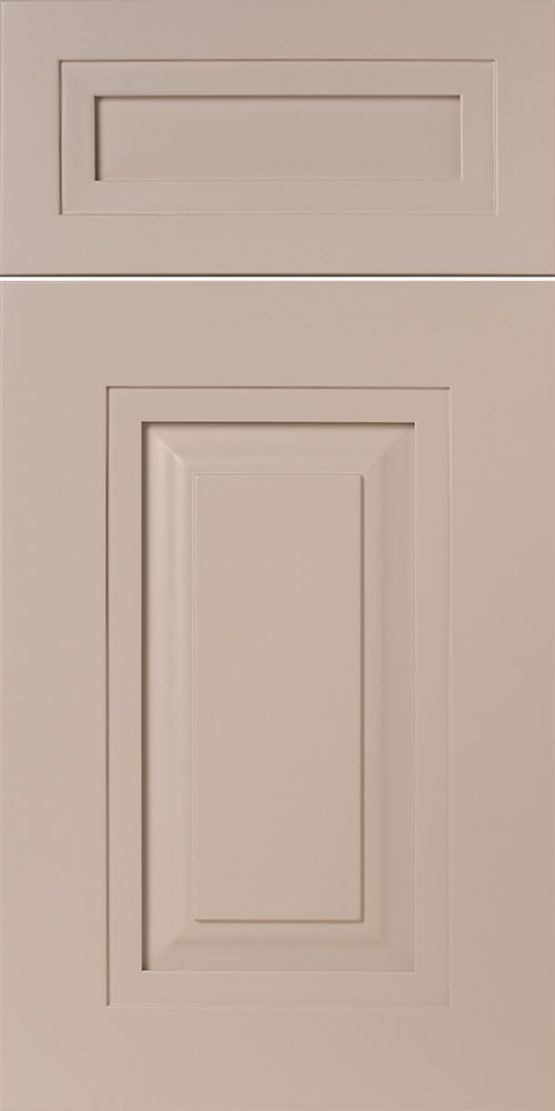 Close-up of a two-panel cabinet door in a neutral, muted tone.