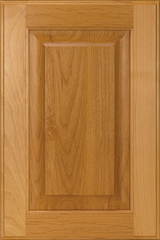 Wooden cabinet door with a raised panel in light brown.