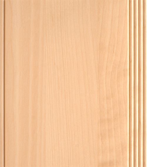 Light wood cabinet door with vertical grain and ridged edge detail.