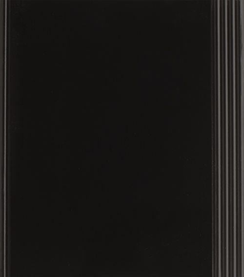 Black door with vertical gray trim.