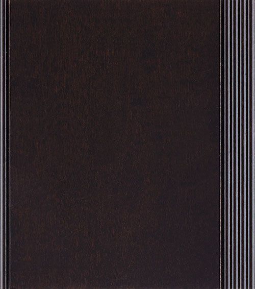 Dark brown book cover with vertical silver stripes on the right edge and a dark, textured background.