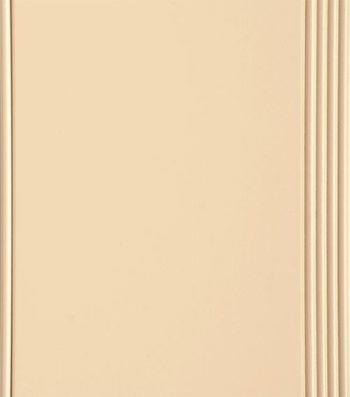 Beige cabinet door with vertical ribbed detail.