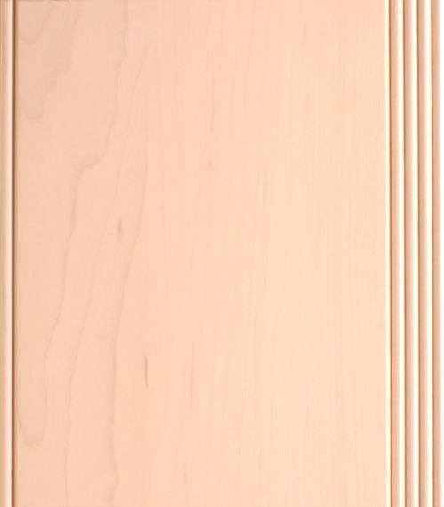 Pale wood cabinet door with recessed panel and grooved edge detailing.