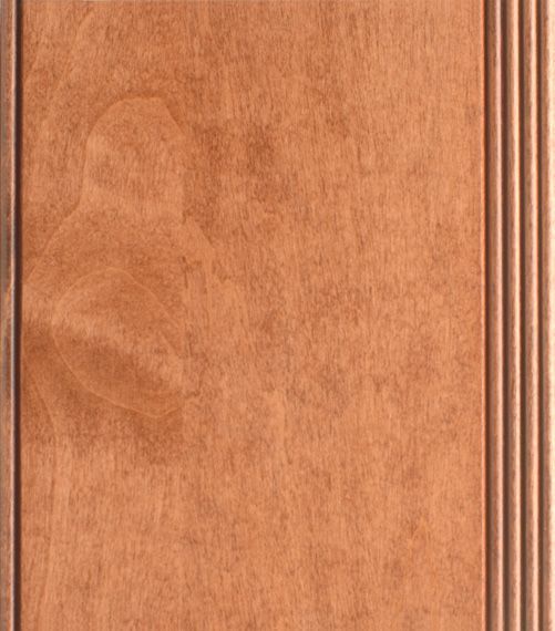 Wooden cabinet door with a smooth, light-brown surface and a decorative, grooved frame.