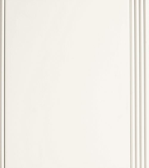 White cabinet door with vertical detailing on the right side.