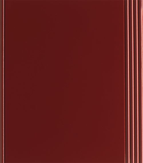 Dark red cover with vertical lines along the right edge.