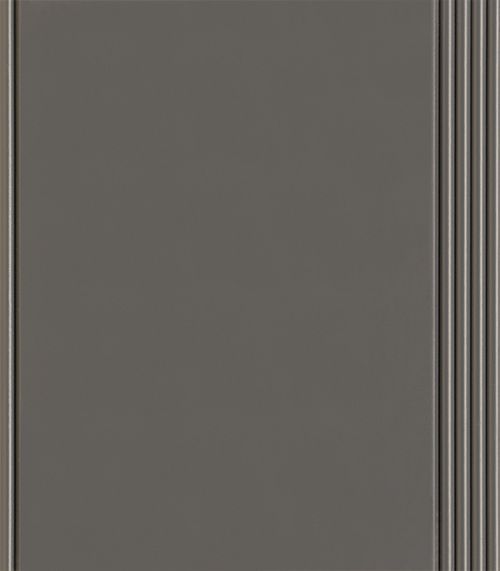 Gray cabinet door with vertical grooved detail on the right side.