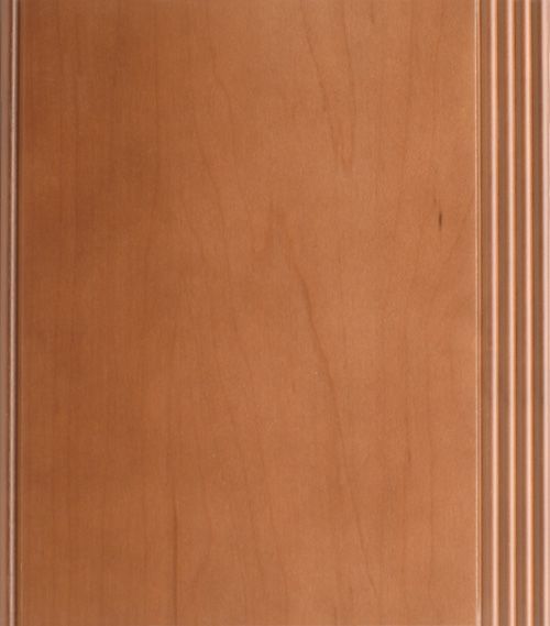 Wooden cabinet door with raised center panel and vertical fluted edge detail.