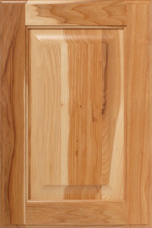 Wooden cabinet door with raised panel, natural wood grain, rectangular shape.