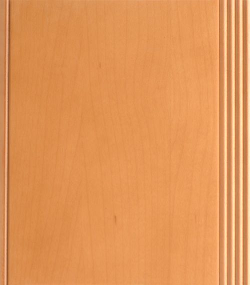 Light brown wooden cabinet door with vertical grooves on the right side.