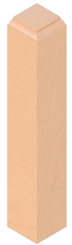 A wooden, light-brown corner post with a beveled top and rectangular base.