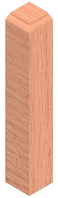 Wooden post with angled top and square detail.