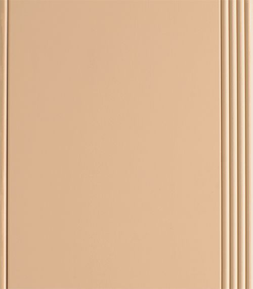 Beige cabinet door with vertical grooves on the right side.