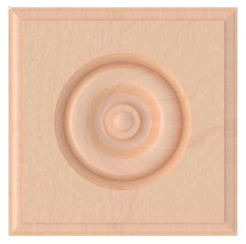Square wooden decorative carving with concentric circles.