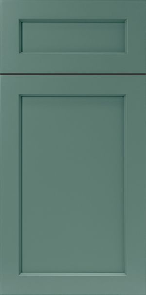 Green cabinet door with inset panel design.
