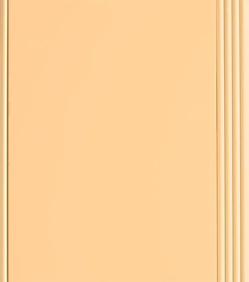 Peach-colored cabinet door with vertical grooves on the right and a thin frame.
