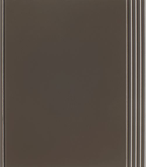 Brown cabinet door with vertical lines on the right side.