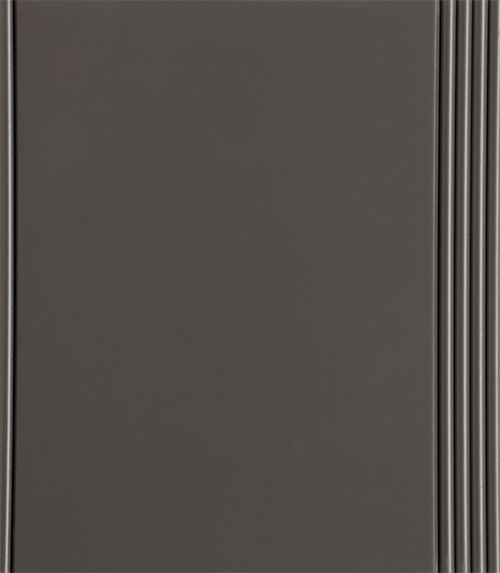 Gray cabinet door with vertical fluted detail on the right side.