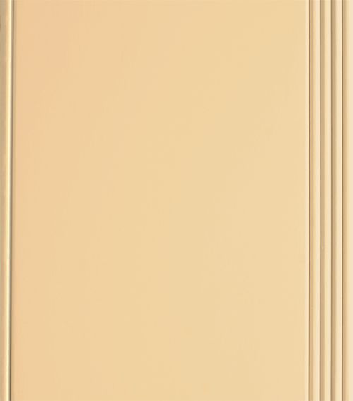 Beige cabinet door with recessed panel and grooved molding.