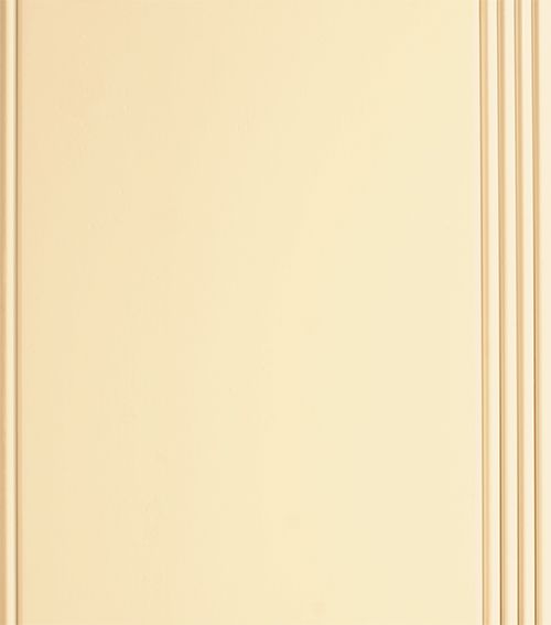Beige cabinet door with vertical grooves on the right and left sides.