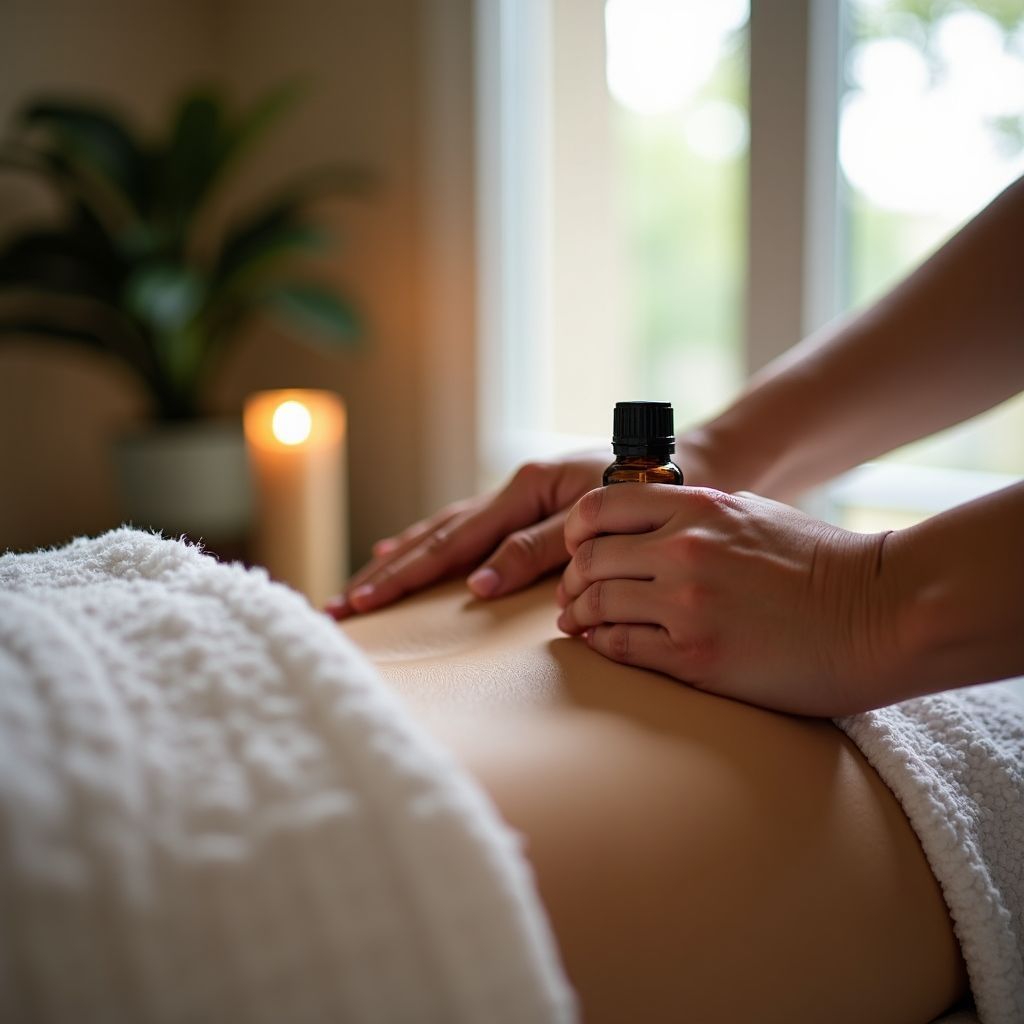 A woman is getting an essential oil massage at a spa.