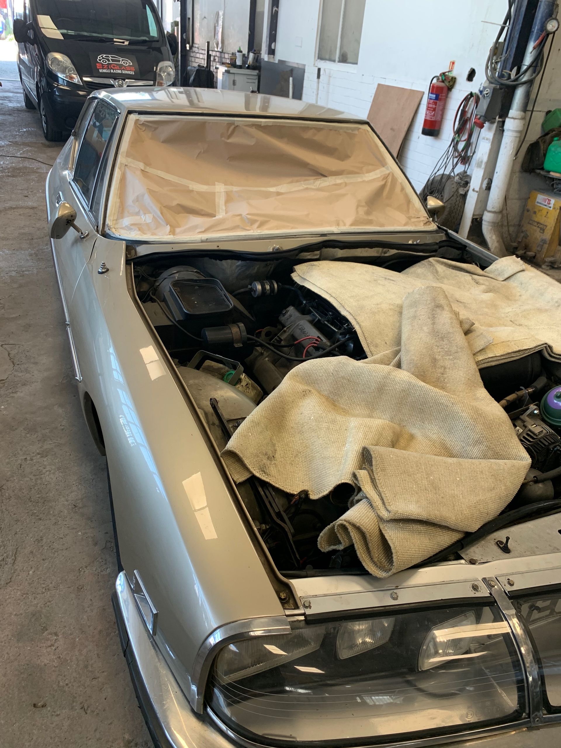 Eziglass - Vehicle Glazing Services gallery image. Citroen SM windscreen remove and refit.