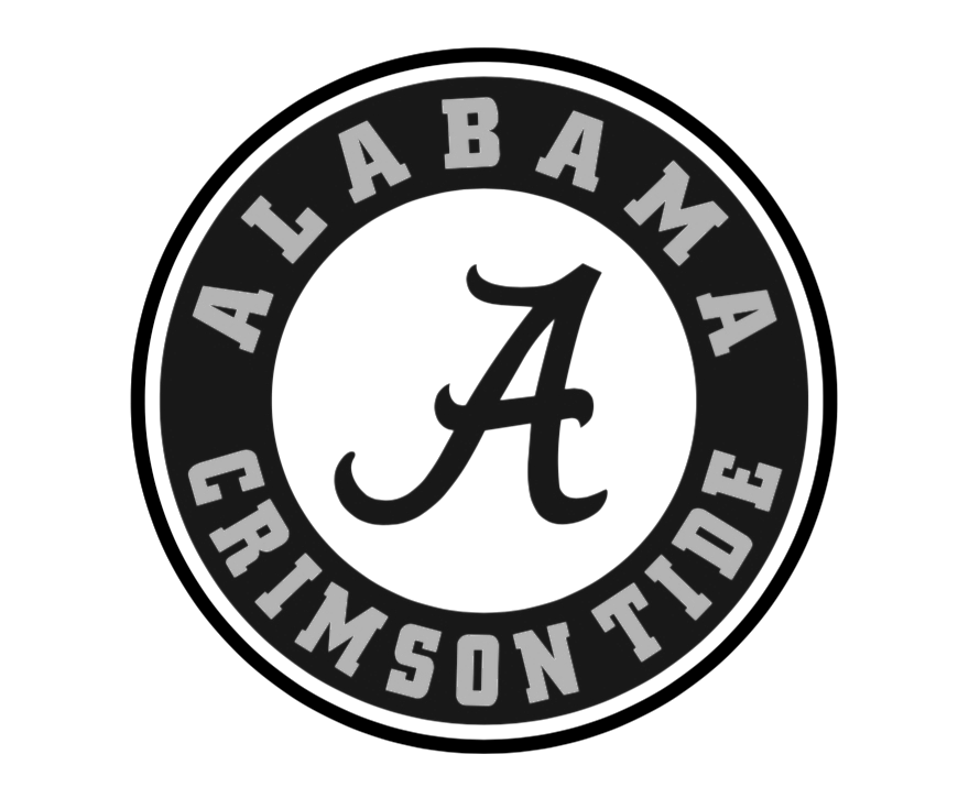 A black and white logo for the alabama crimson tide