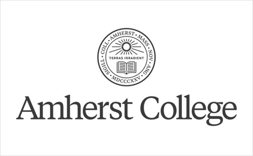 The logo for amherst college is shown on a white background
