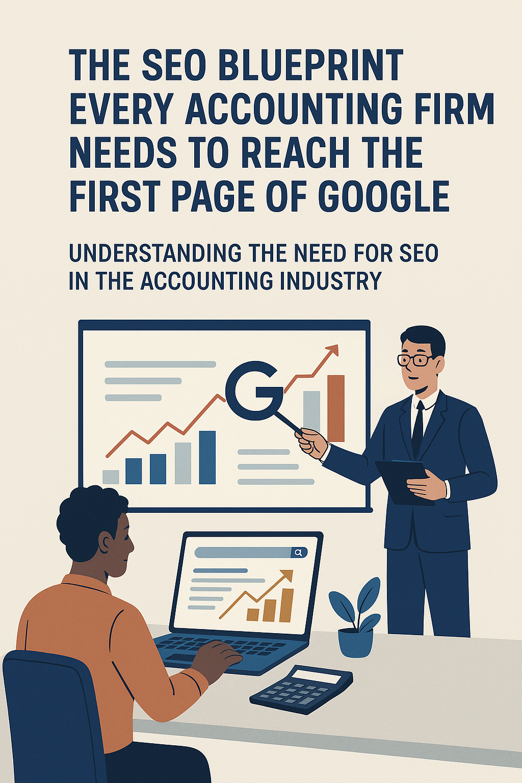 An illustration depicting a professional executive consulting meeting. A male consultant in a navy suit stands and gestures toward a growth chart on the wall, while three diverse business professionals—a man and two women—sit at a table with a laptop, listening attentively. The title above reads ‘Sustainable Career Growth Driven by Executive Consulting Services,’ with the subtitle ‘The Path to Leadership in a Fast-Changing World.’ The scene emphasizes leadership, teamwork, and professional development.