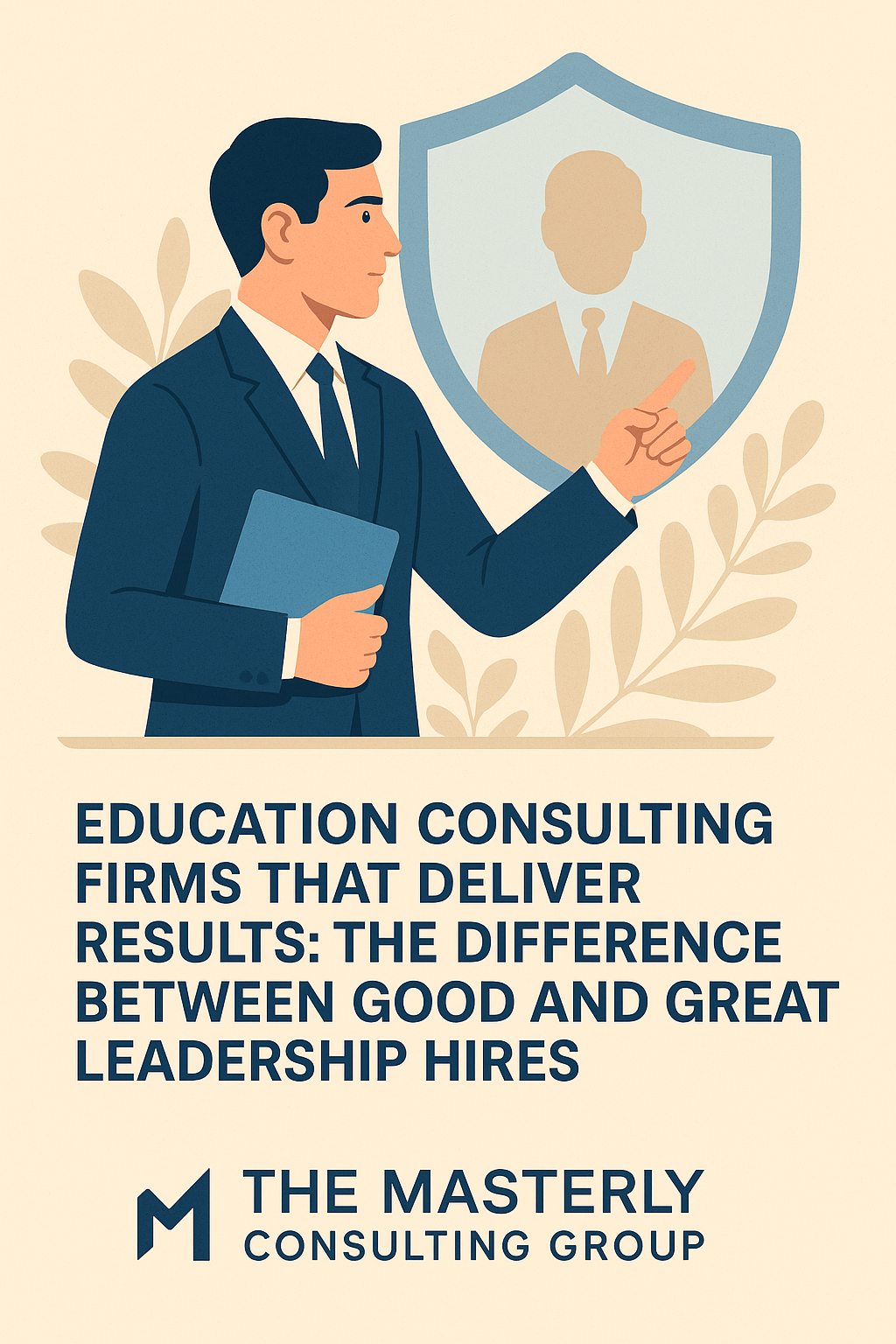 Education Consulting Firms That Deliver Results: The Difference Between Good and Great Leadership Hires,” followed by The Masterly Consulting Group logo. The design conveys professionalism, trust, and educational excellence.