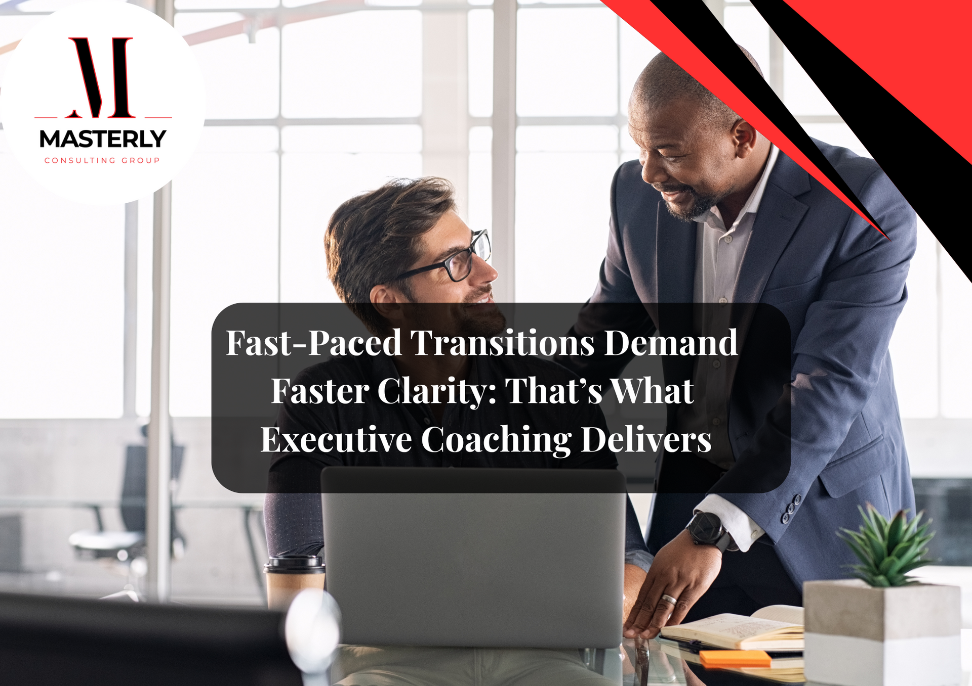 Executive coach guiding a professional in a leadership session.