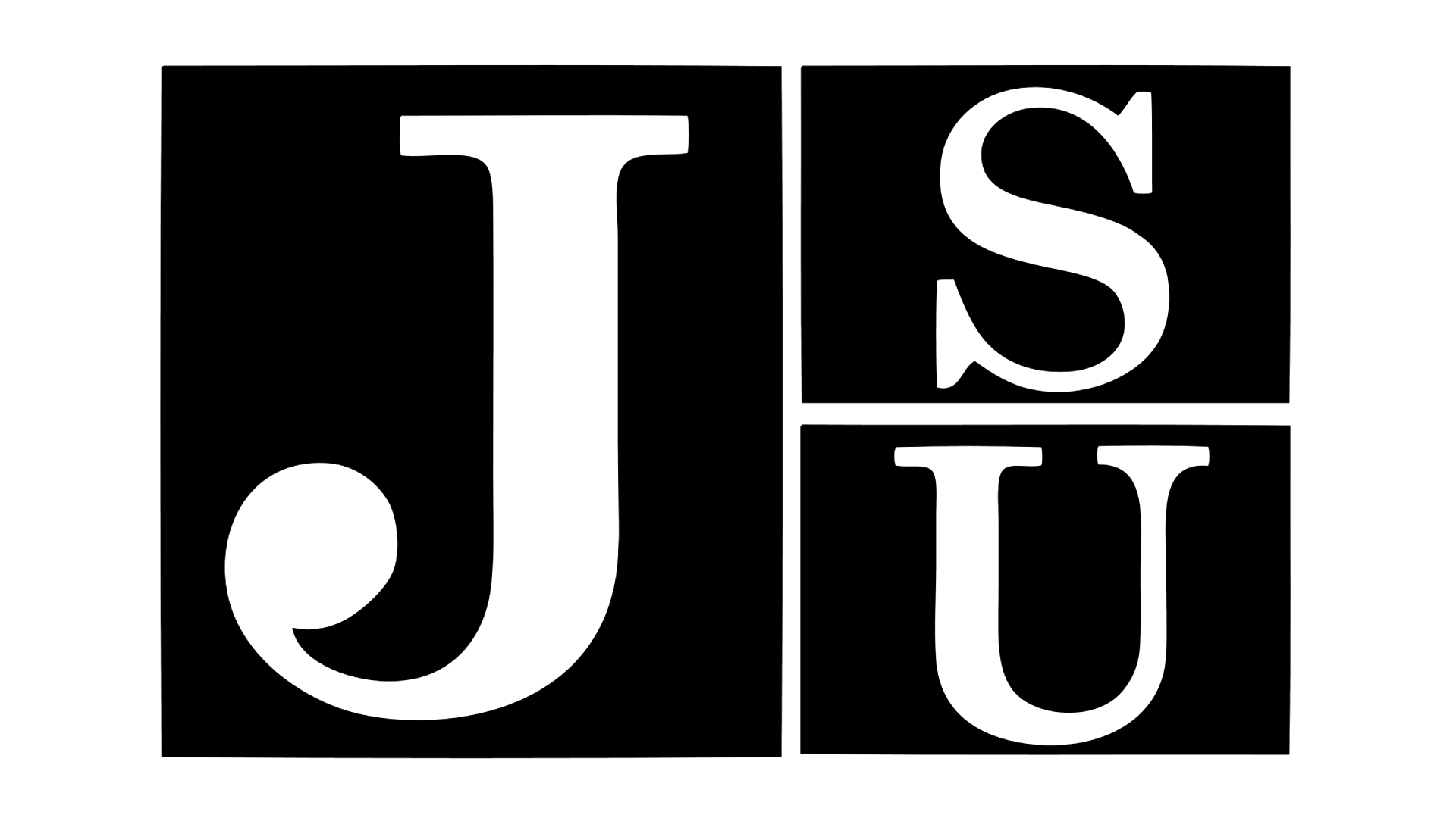 A black and white logo with the letters j and u.