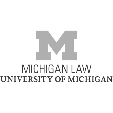 The Michigan law university of Michigan logo is gray and white.