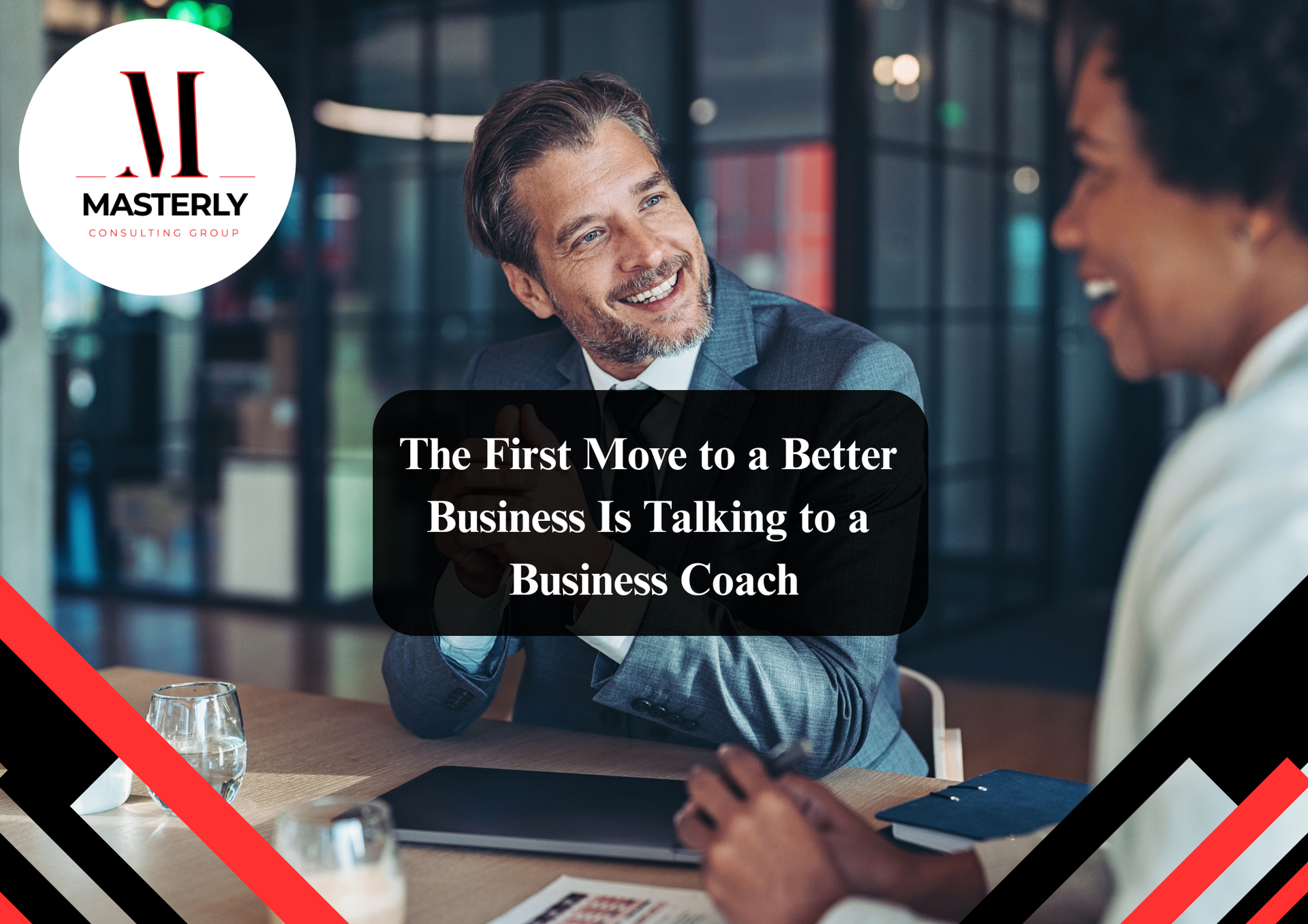 Business coach guiding an entrepreneur through a strategy session.