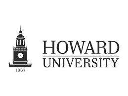 A black and white logo for howard university with a clock tower.