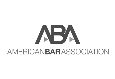 The logo for the American bar association is black and white.