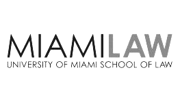 The logo for the university of miami school of law.