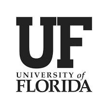 The university of florida logo is black and white.