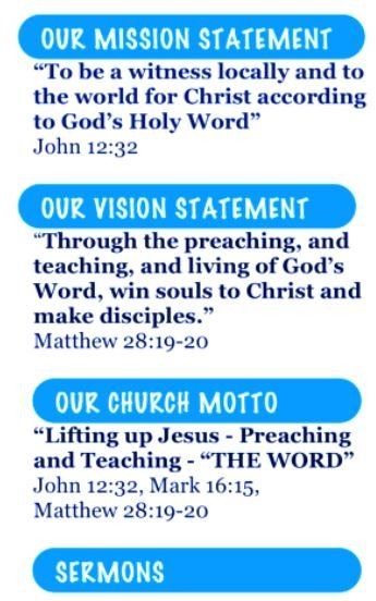 A poster with a mission statement vision statement and sermons