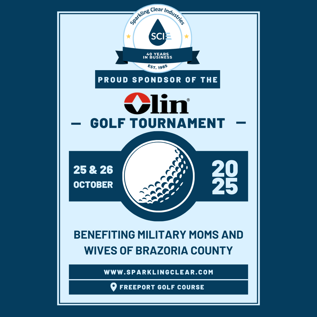 Golf tournament poster, sponsored by Olin, benefiting military moms/wives of Brazoria County, October 25-26, 2025, at Freeport Golf Course.