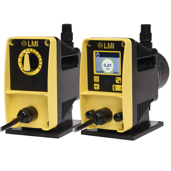 Two yellow and black lmi pumps are sitting next to each other