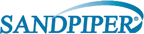 A blue and white logo for sandpiper on a white background