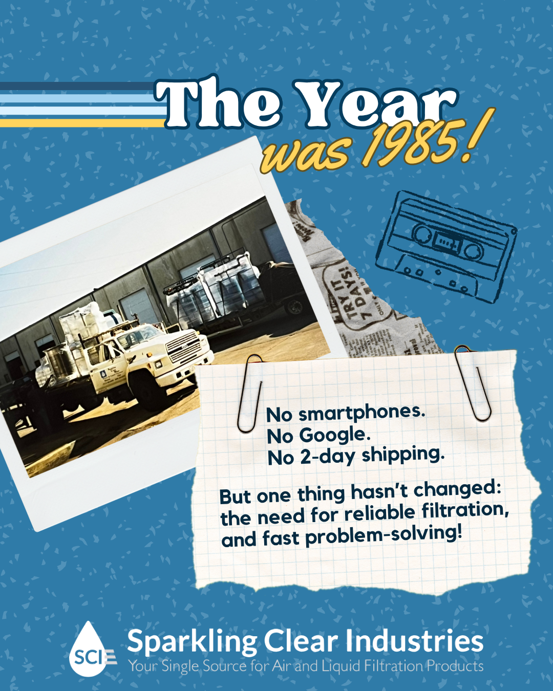 A poster that says the year was 1985 on it