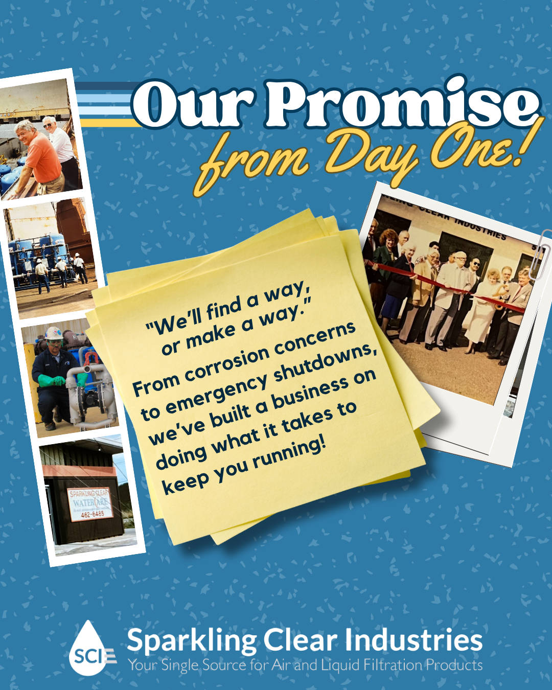 A poster that says 40 years later serving clients across the u.s. and internationally
