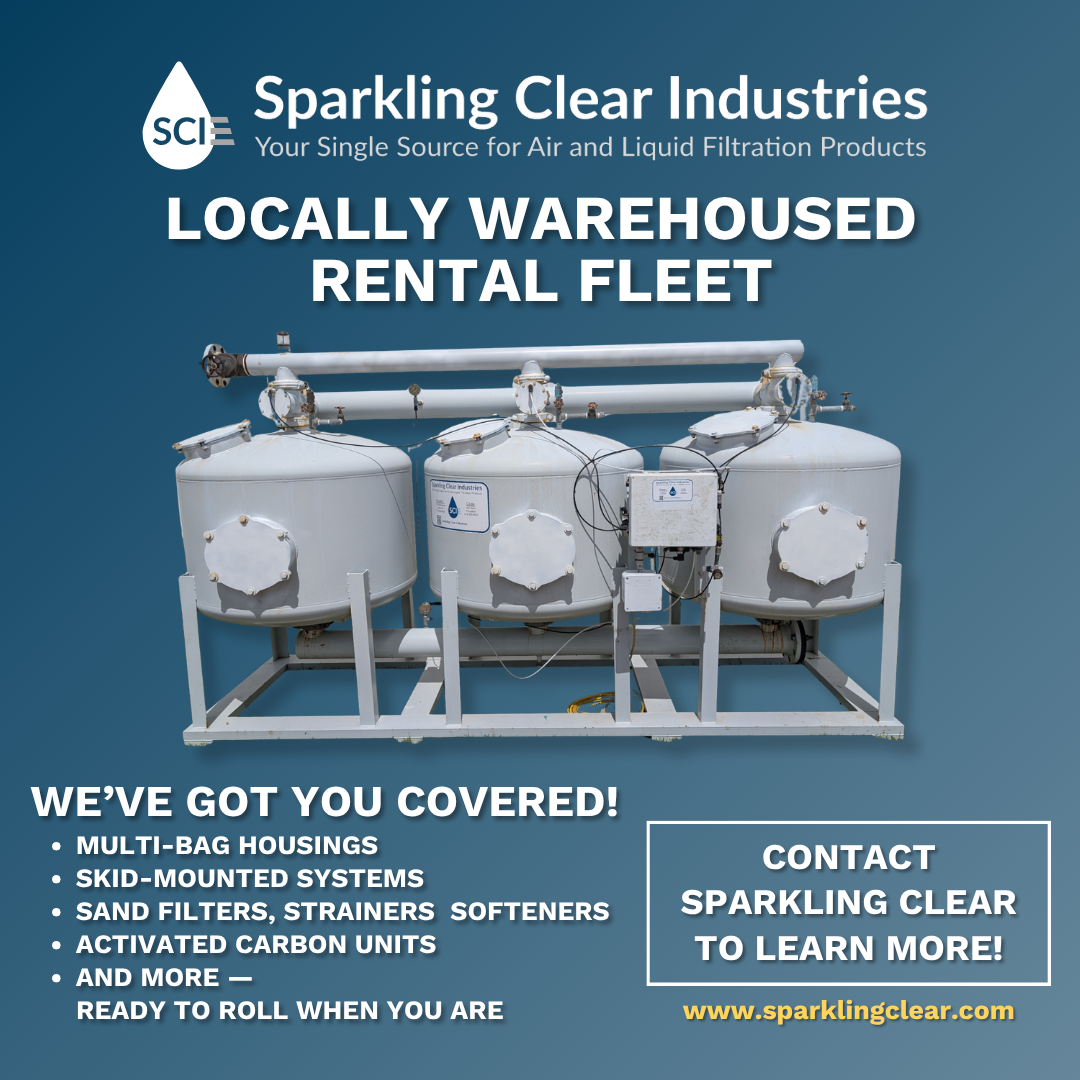 An advertisement for sparkling clear industries locally warehoused rental fleet